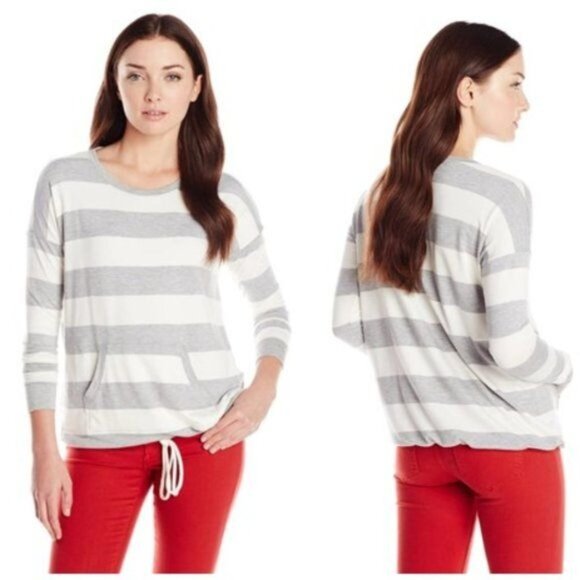 KENSIE Gray French Terry Striped Sweatshirt - M - Picture 1 of 9